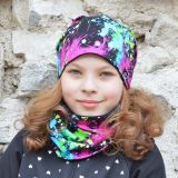 Set homeless čepice a nákrčníku pestré cákance vel. 48 (obvod hlavy 47-50 cm)