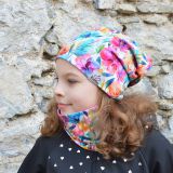 Set homeless čepice a nákrčníku pestré květy vel. 54 (obvod hlavy 53-56 cm)