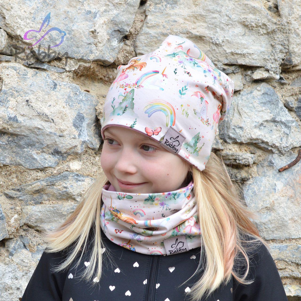 Set homeless čepice a nákrčníku princezna jednorožec vel. 48 (obvod hlavy 47-50 cm)