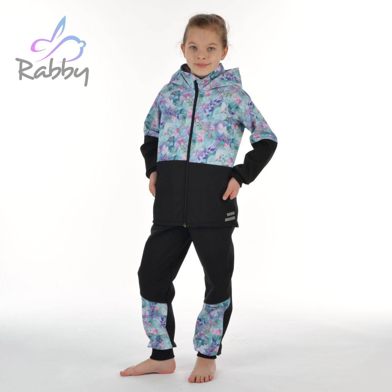 Zimní softshellové kalhoty černé s přestřižením lístky na mintu - klasický střih vel. 146