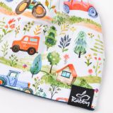 Klasická čepice oranžová auta vel. 42 (obvod hlavy 41-44 cm)