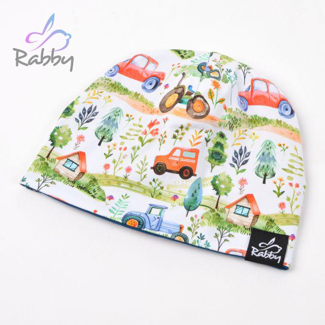 Klasická čepice oranžová auta vel. 40 (obvod hlavy 39-42 cm)