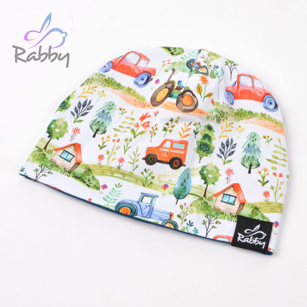 Klasická čepice oranžová auta vel. 50 (obvod hlavy 49-52 cm)