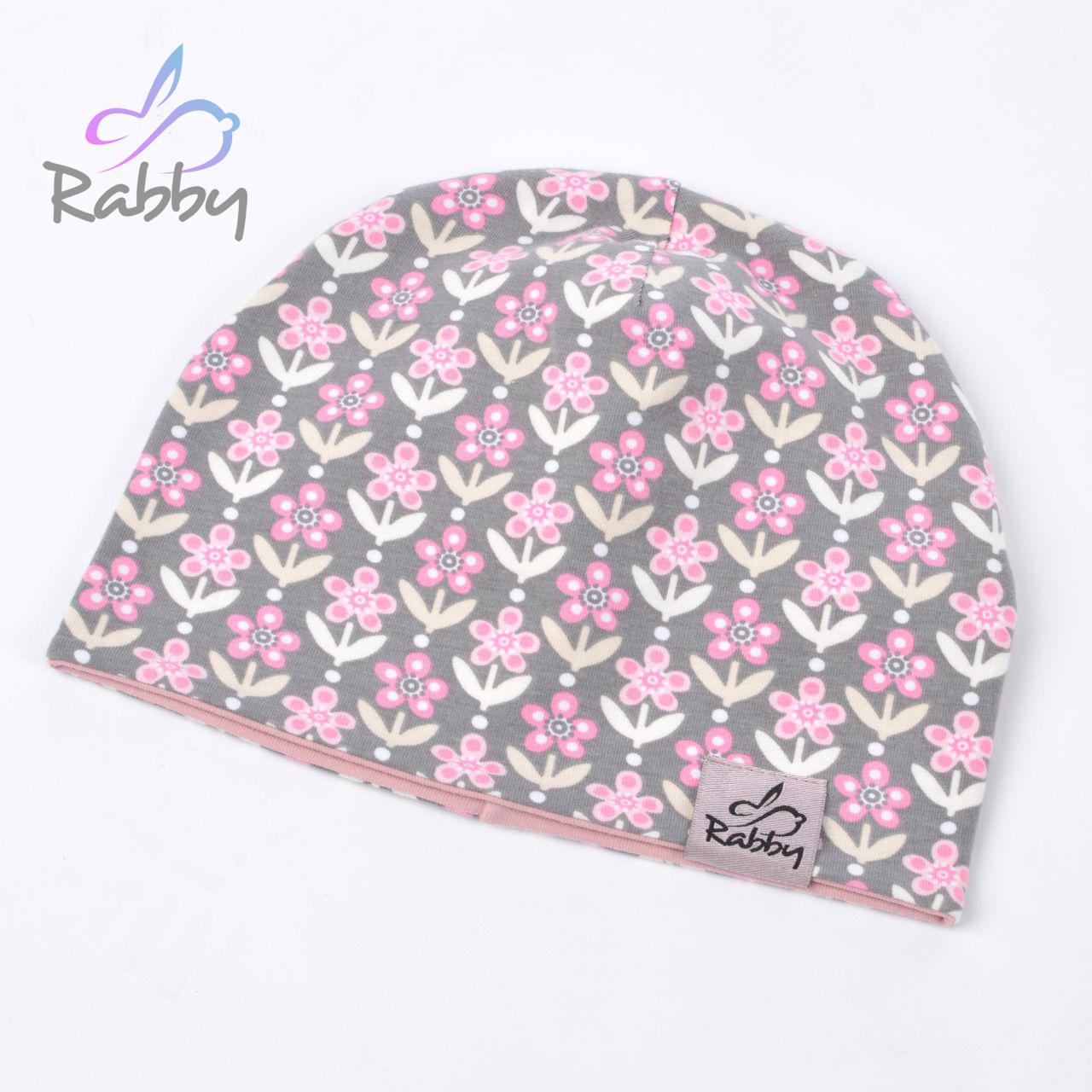 Klasická čepice kytky na šedé vel. 52 (obvod hlavy 51-54 cm)