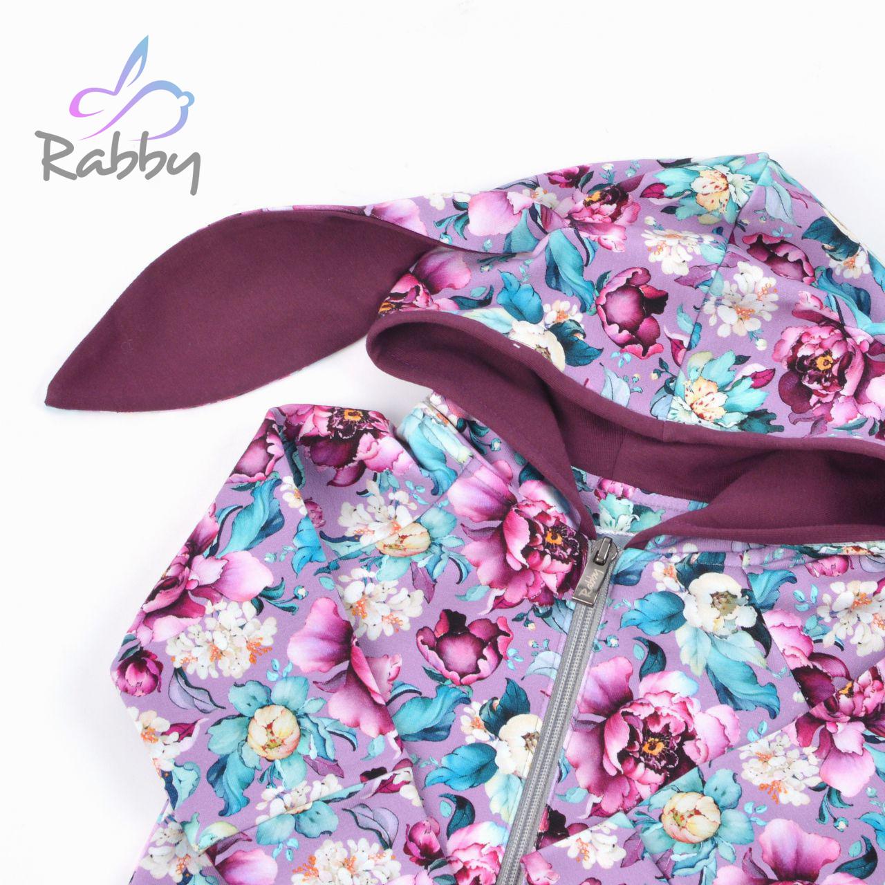 Mikina s oušky fialové květy vel. 98