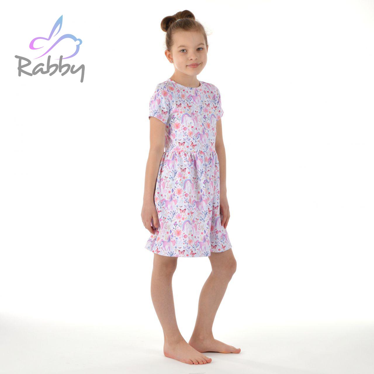 Šaty řasené jednorožci vel. 110