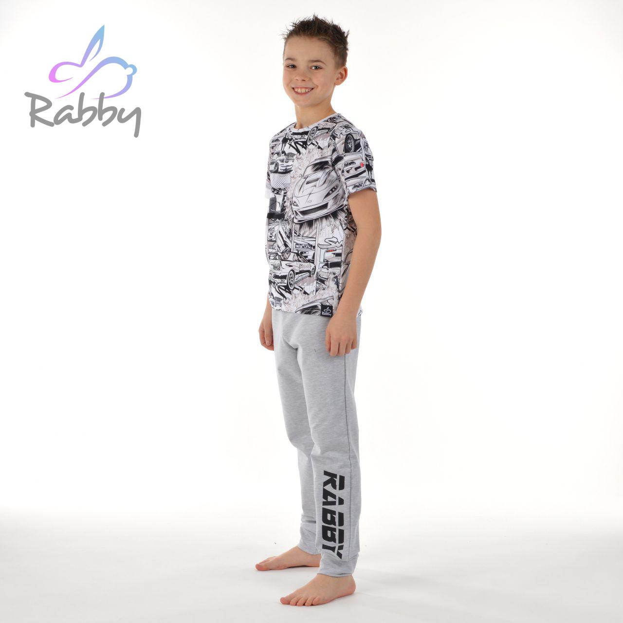Klasické tepláky sv. šedé s černým nápisem Rabby vel. 98