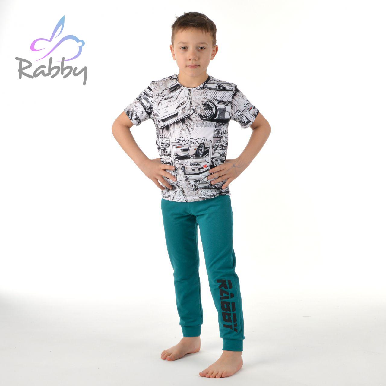 Klasické tepláky petrolejové s černým nápisem Rabby vel.  98