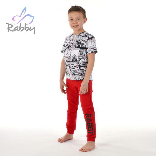 Klasické tepláky červené s černým nápisem Rabby vel.  98