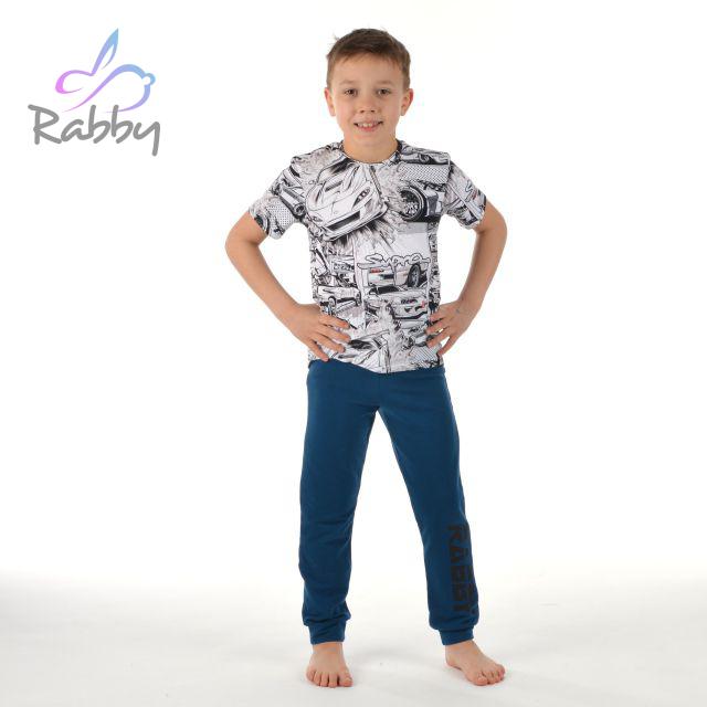 Klasické tepláky denim s černým nápisem Rabby vel.  98