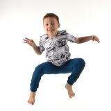 Klasické tepláky denim s černým nápisem Rabby vel. 134