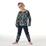 Klasické tepláky tm. modré s přestřižením dino na petroleji vel. 116