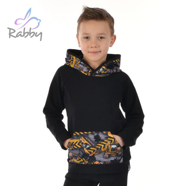 Mikina s kapucí a kapsou bagry na šedé vel.  98