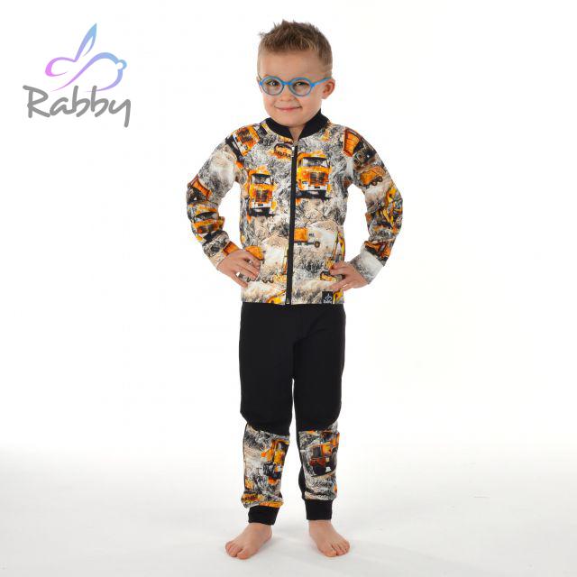 Klasické tepláky černé s přestřižením bagry vel. 104