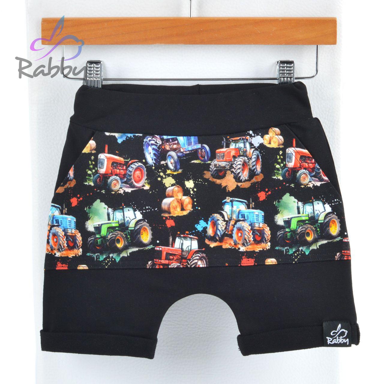 Baggy kraťasy černé s kapsou traktory na černé vel.  74/80