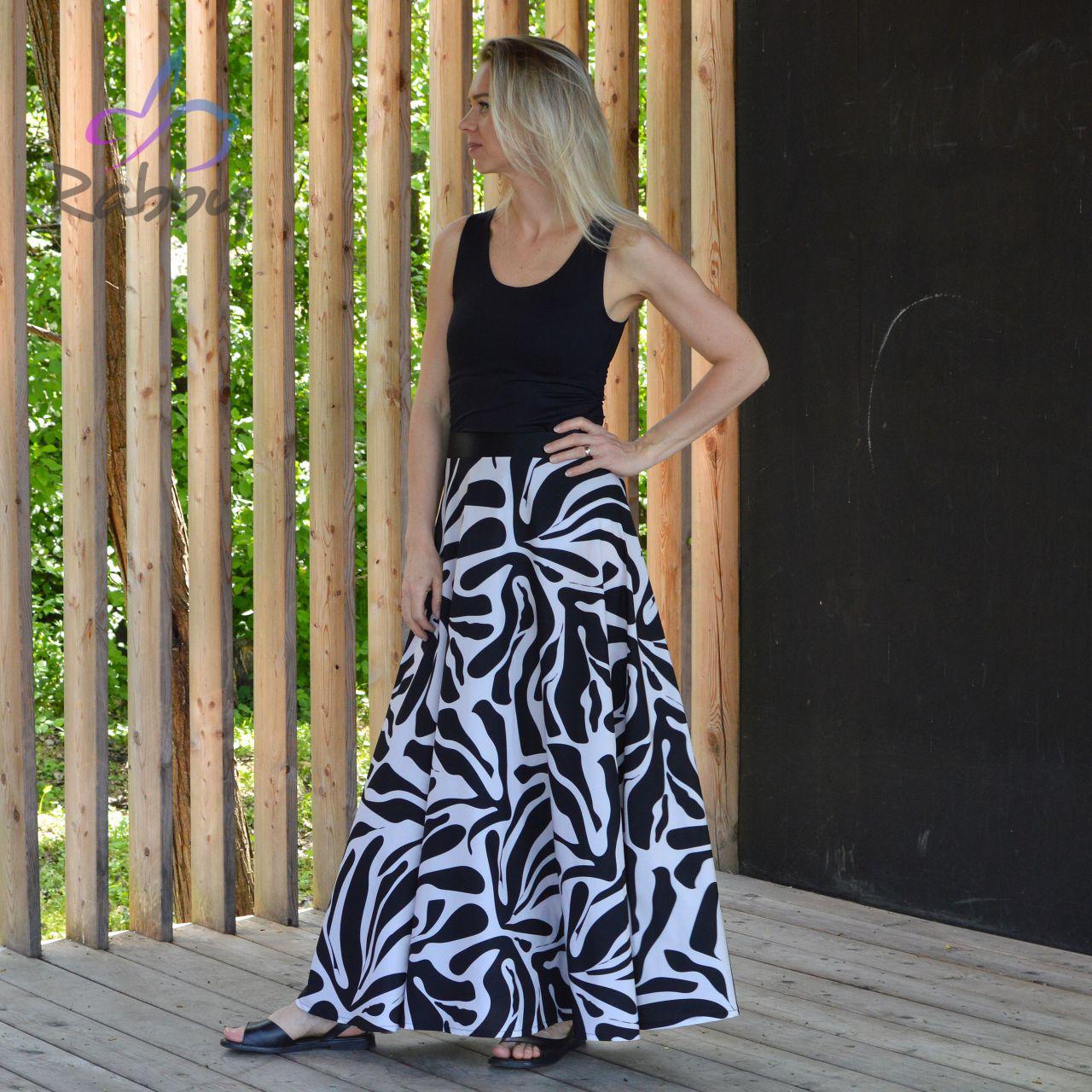 Dámská sukně dlouhá smetanovočerné květy vel. XXL