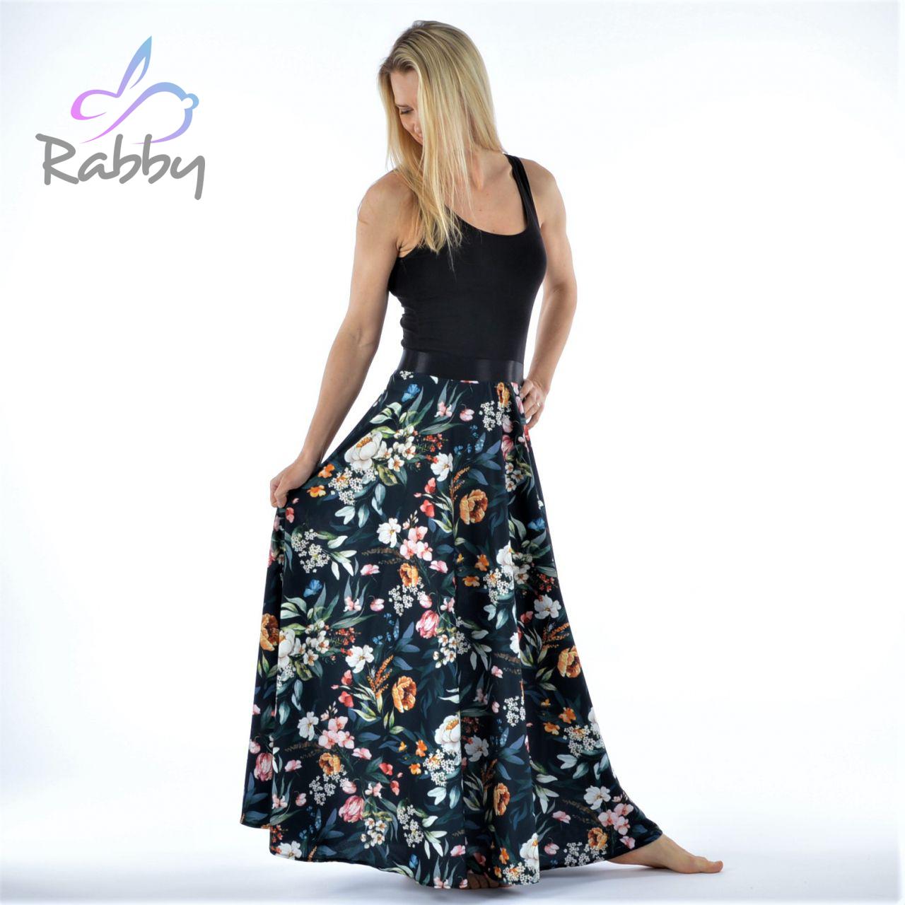 Dámská sukně dlouhá květy na modré vel. XXL