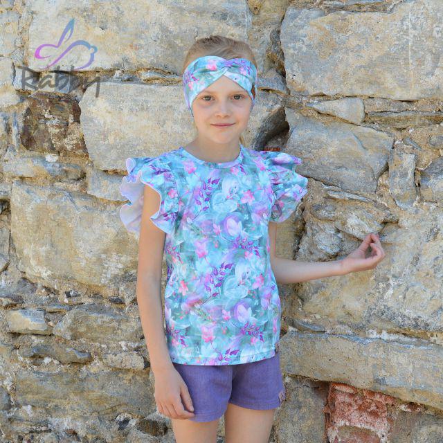 Tričko s volánovým rukávem lístky na mintu vel.  86