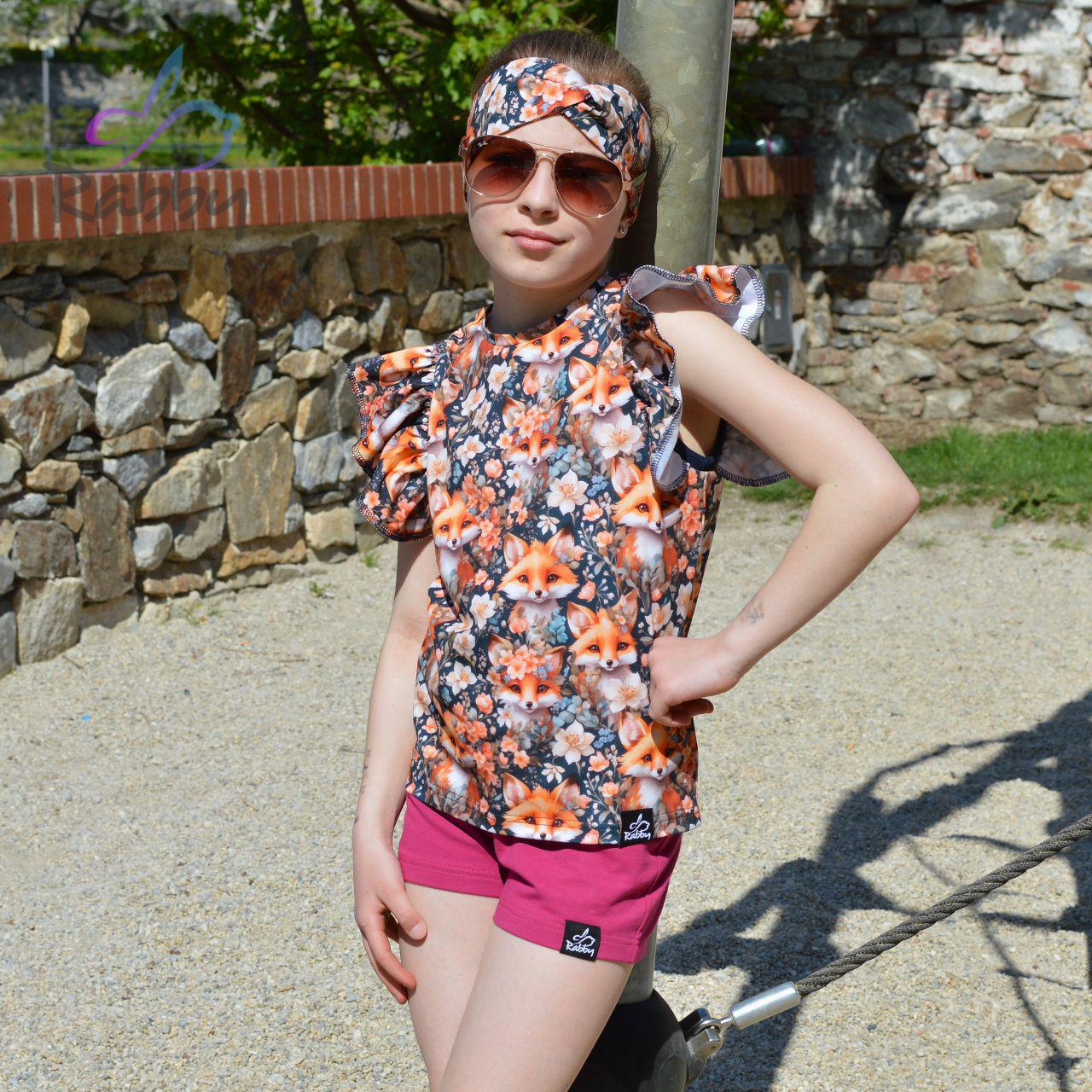 Tričko s volánovým rukávem liška s květy vel. 116