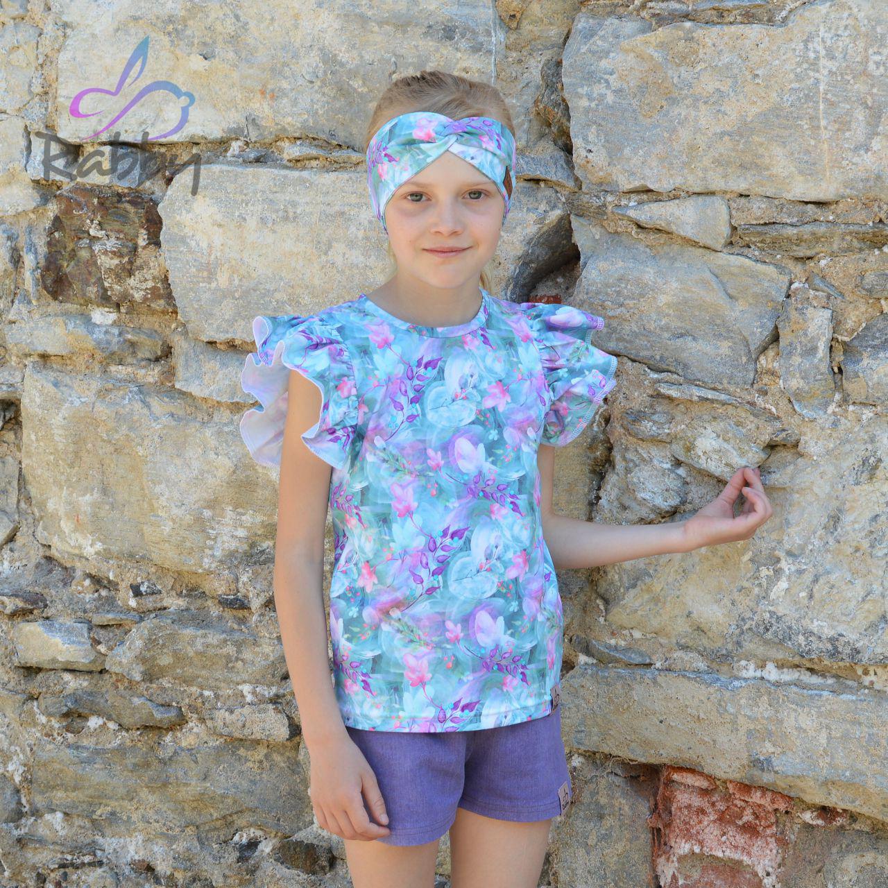 Tričko s volánovým rukávem lístky na mintu vel. 98