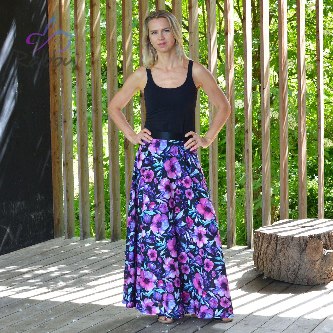 Dámská sukně dlouhá fialové květy vel. S