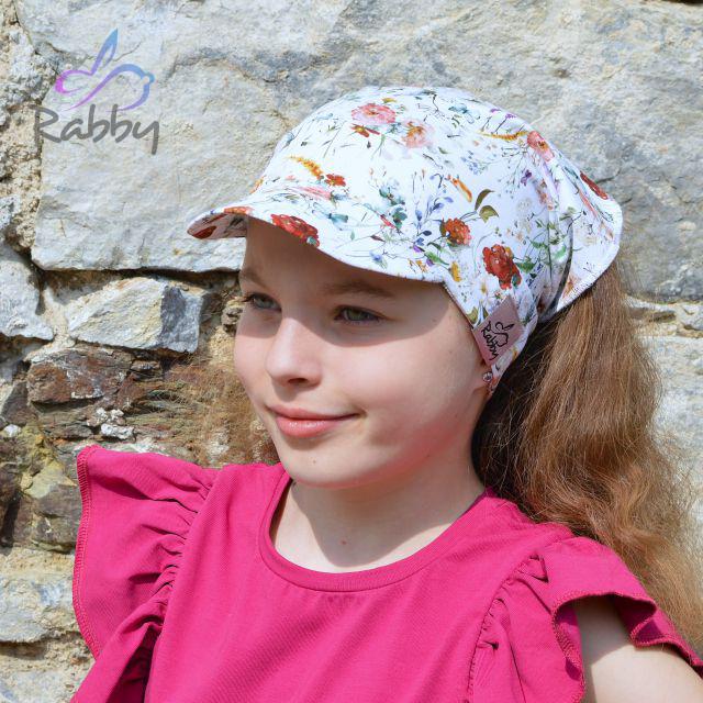 Šátek s kšiltem jemné květy vel. 44 (obvod hlavy 43-46 cm)