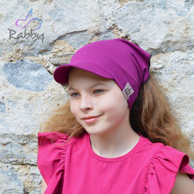 Šátek s kšiltem fuchsiový vel. 44 (obvod hlavy 43-46 cm)