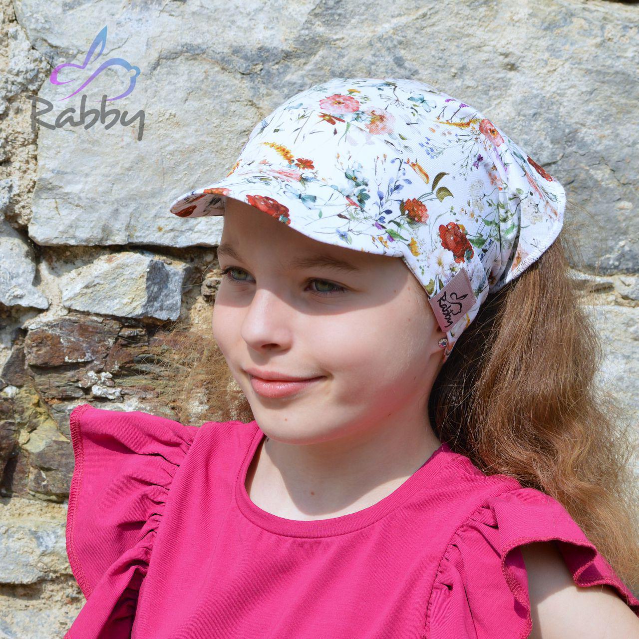 Šátek s kšiltem jemné květy vel. 54 (obvod hlavy 53-56 cm)