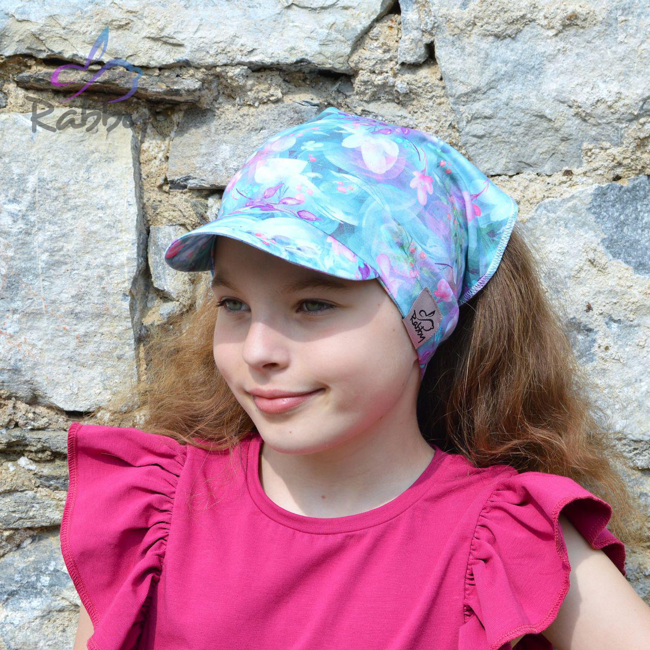 Šátek s kšiltem lístky na mintu vel. 52 (obvod hlavy 51-54 cm)