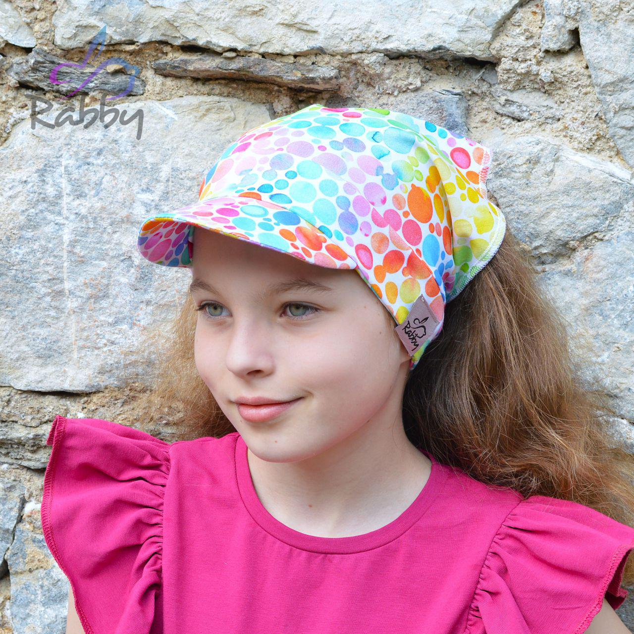 Šátek s kšiltem barevné puntíky vel. 50 (obvod hlavy 49-52 cm)