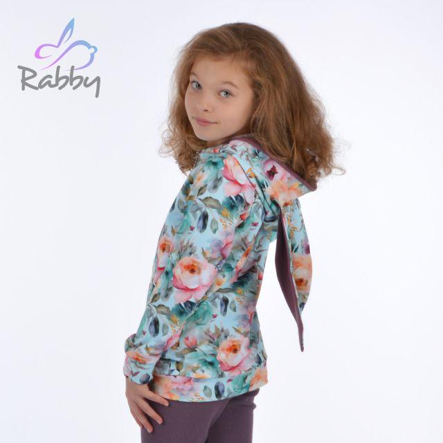 Mikina s oušky zelenkavé květy vel. 80