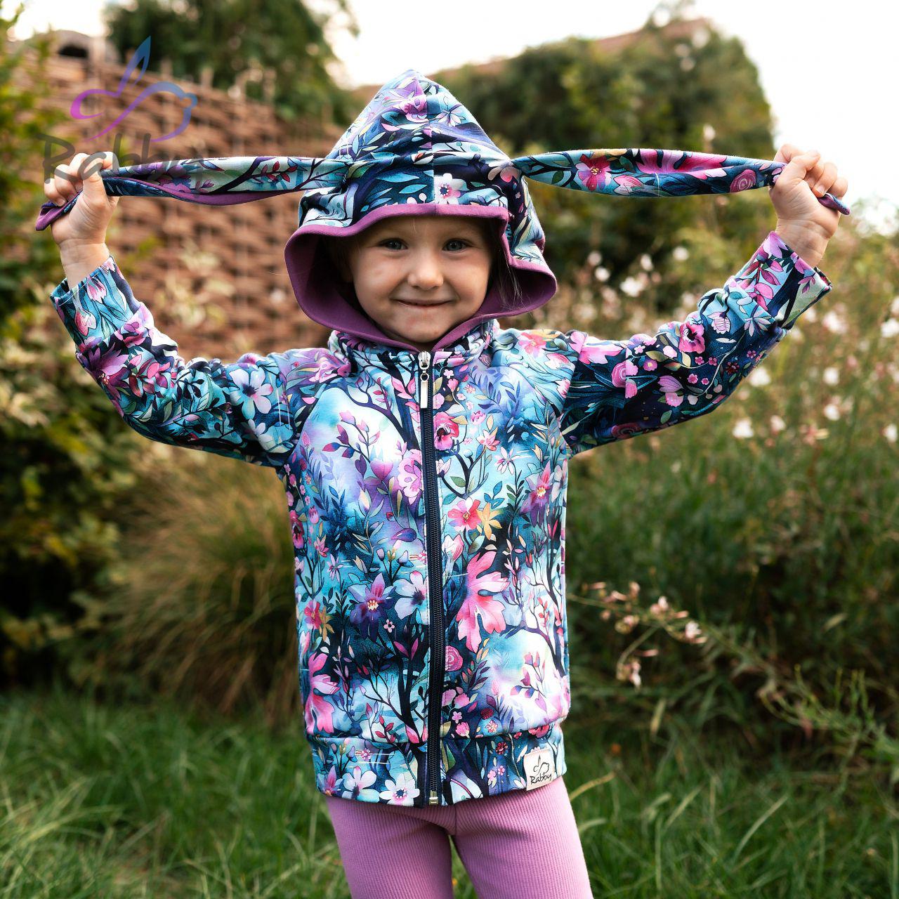 Mikina s oušky rozkvetlý les vel. 92