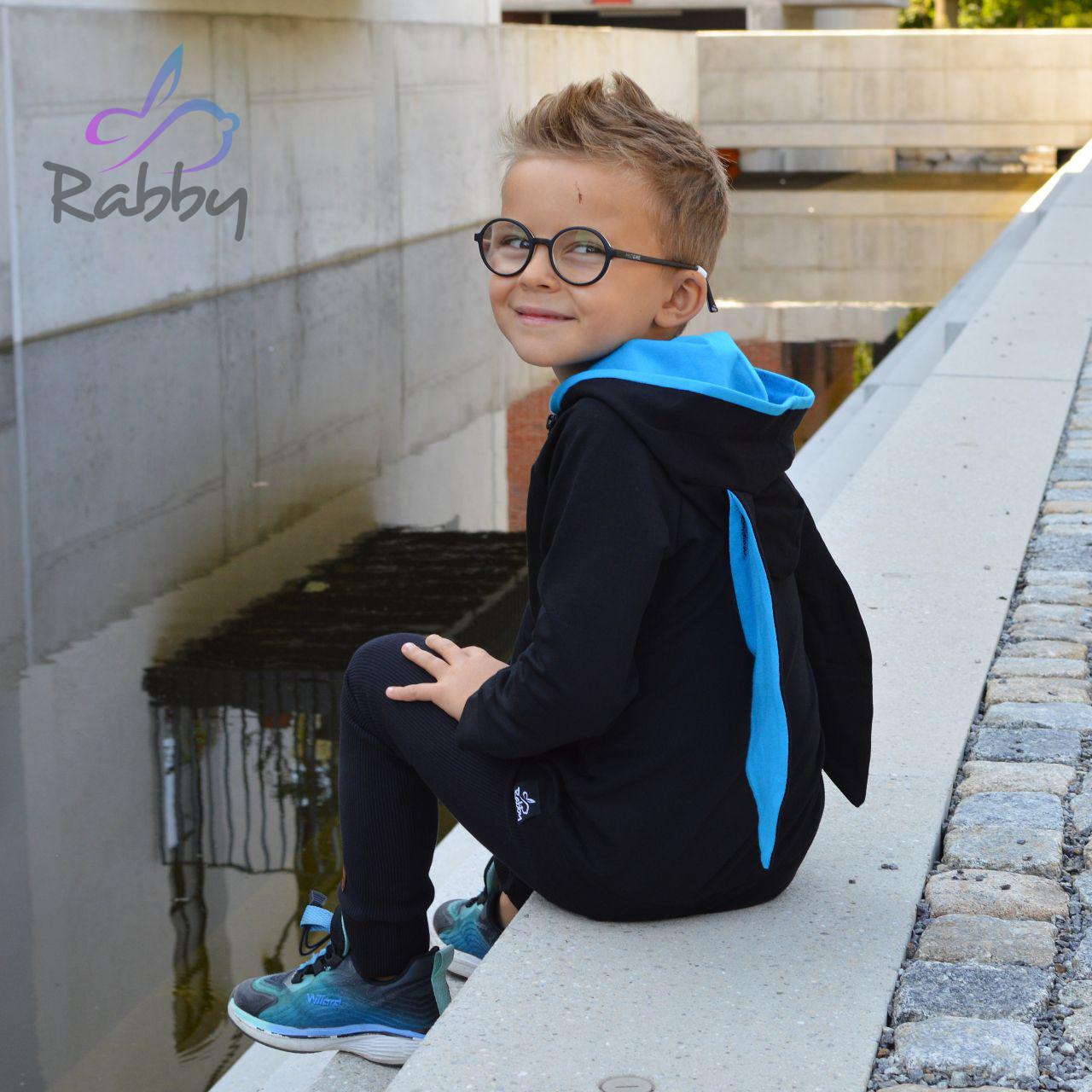 Mikina s oušky černá s tyrkysem vel. 116