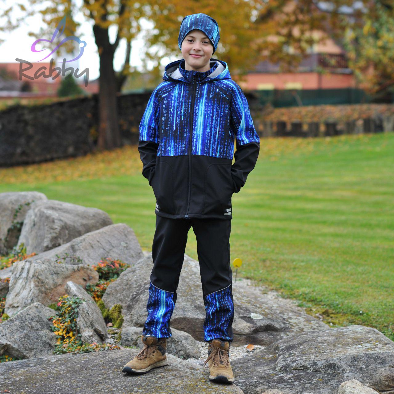 Zimní softshellové kalhoty černé s přestřižením ajťák - klasický střih vel. 98