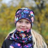 Set homeless čepice a nákrčníku barevný jednorožec vel. 48 (obvod hlavy 47-50 cm)