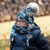 Set zimní ušanky a nákrčníku dino na petroleji vel. 46 (obvod hlavy 45-48 cm)