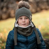 Set zimní ušanky a nákrčníku khaki pletenina vel. 46 (obvod hlavy 45-48 cm)