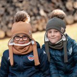 Set zimní ušanky a nákrčníku camel pletenina vel. 46 (obvod hlavy 45-48 cm)