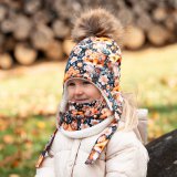 Set zimní ušanky a nákrčníku liška s květy vel. 50 (obvod hlavy 49-52 cm)