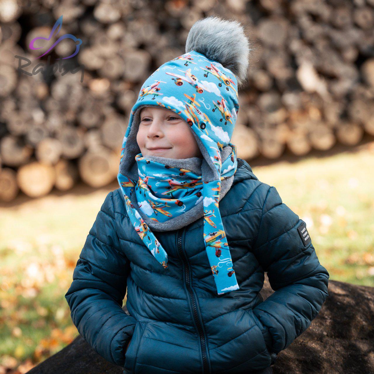 Set zimní ušanky a nákrčníku letadla vel. 52 (obvod hlavy 51-54 cm)