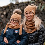 Set zimní ušanky a nákrčníku camel pletenina vel. 50 (obvod hlavy 49-52 cm)