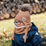 Set zimní ušanky a nákrčníku camel pletenina vel. 54 (obvod hlavy 53-56 cm)