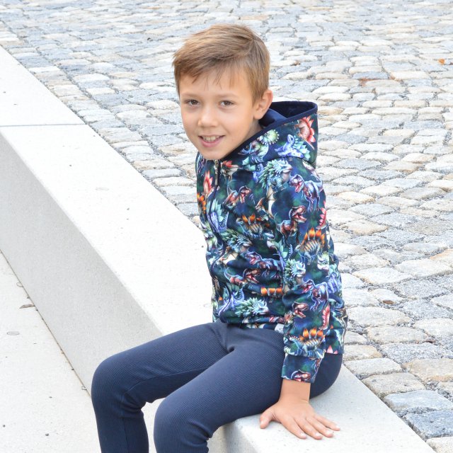 Mikina na zip s kapucí dino na petroleji vel.  74