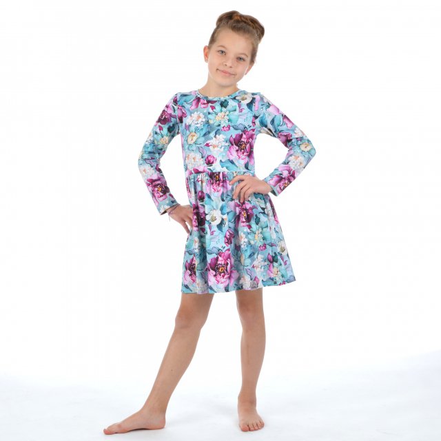 Šaty řasené s dlouhým rukávem pivoňky na mintu vel. 86