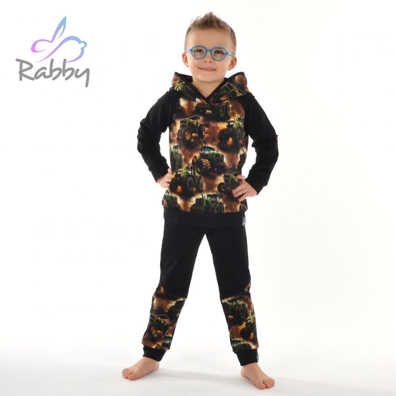 Klasické tepláky černé s přestřižením zelené traktory vel. 104