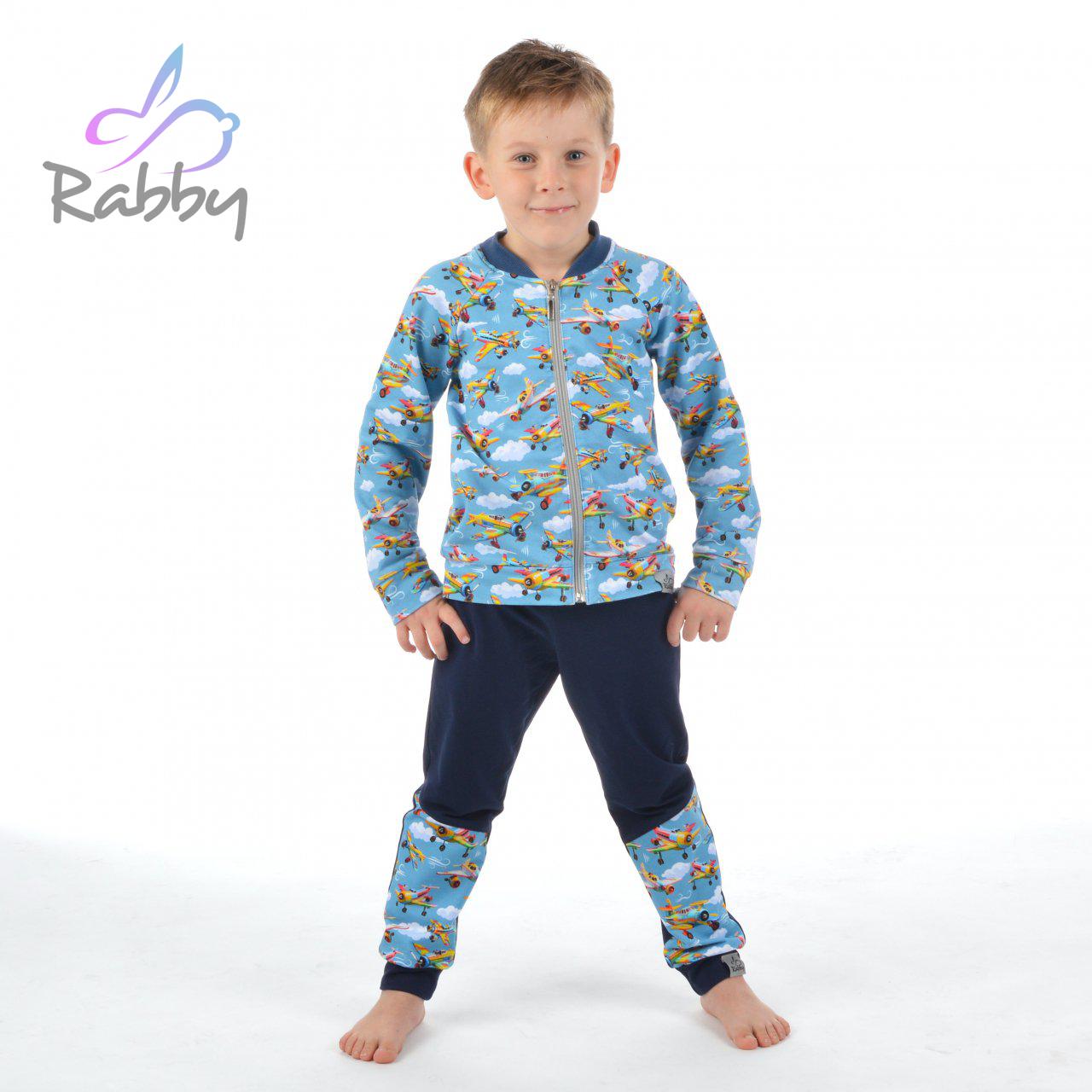 Klasické tepláky tm. modré s přestřižením letadla vel. 104