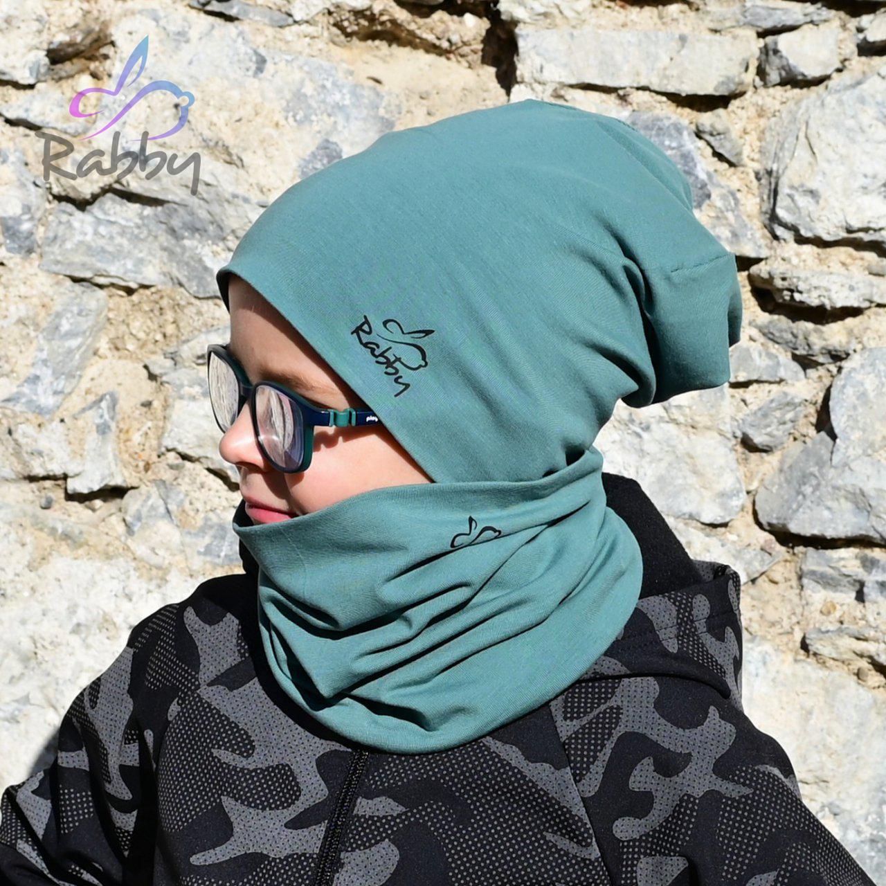 Set homeless čepice a nákrčníku starozelená vel. 48 (obvod hlavy 47-50 cm)