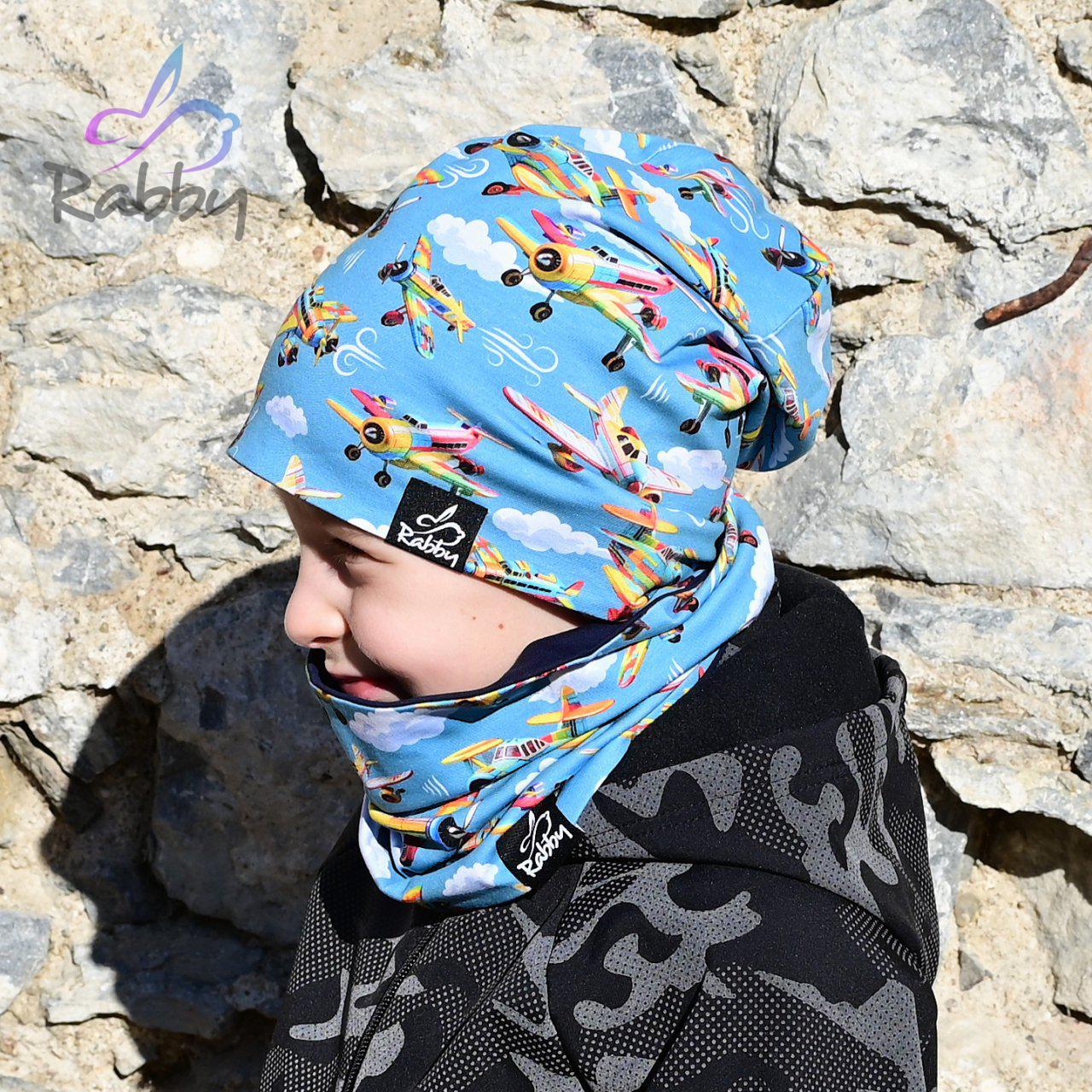 Set homeless čepice a nákrčníku letadla vel. 48 (obvod hlavy 47-50 cm)