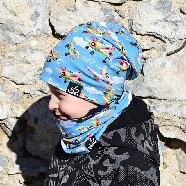 Set homeless čepice a nákrčníku letadla vel. 48 (obvod hlavy 47-50 cm)