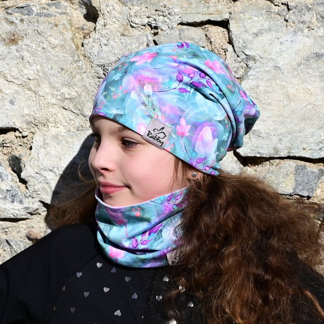 Set homeless čepice a nákrčníku lístky na mintu vel. 48 (obvod hlavy 47-50 cm)